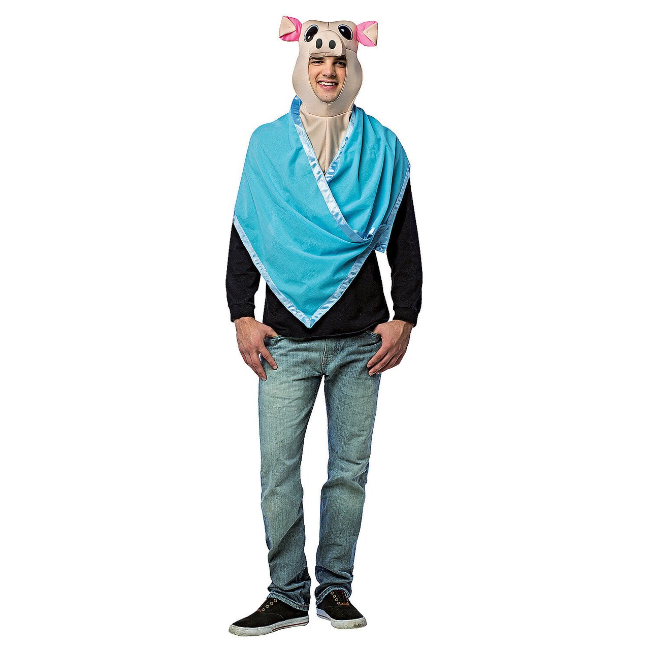 Funny Pig in a Blanket Adult Halloween Costume Kit with Blue Blanket